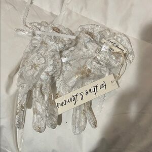 For Love And Lemons White and Gold Lace Gloves